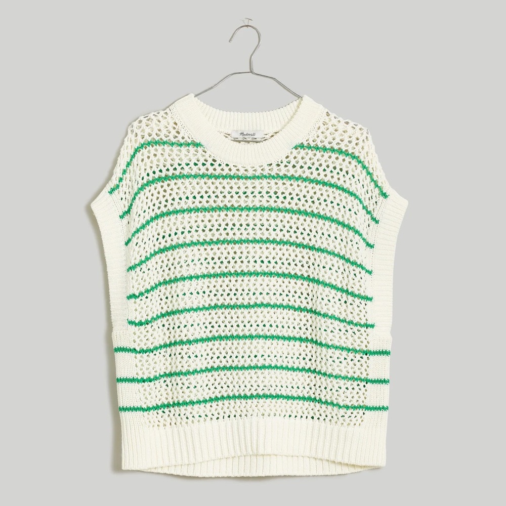 NWT Madewell Open-Stitch Sweater Tee in Stripe Green XXS